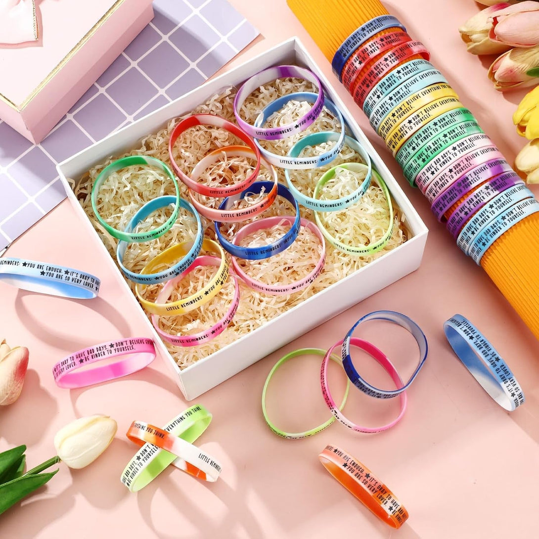 36 Pcs Mental Health Awareness Wristbands Bulk Colored Inspirational Motivational Silicone Stretch Bracelets Positive Daily Affirmation Fathers Day Gifts for Women Men