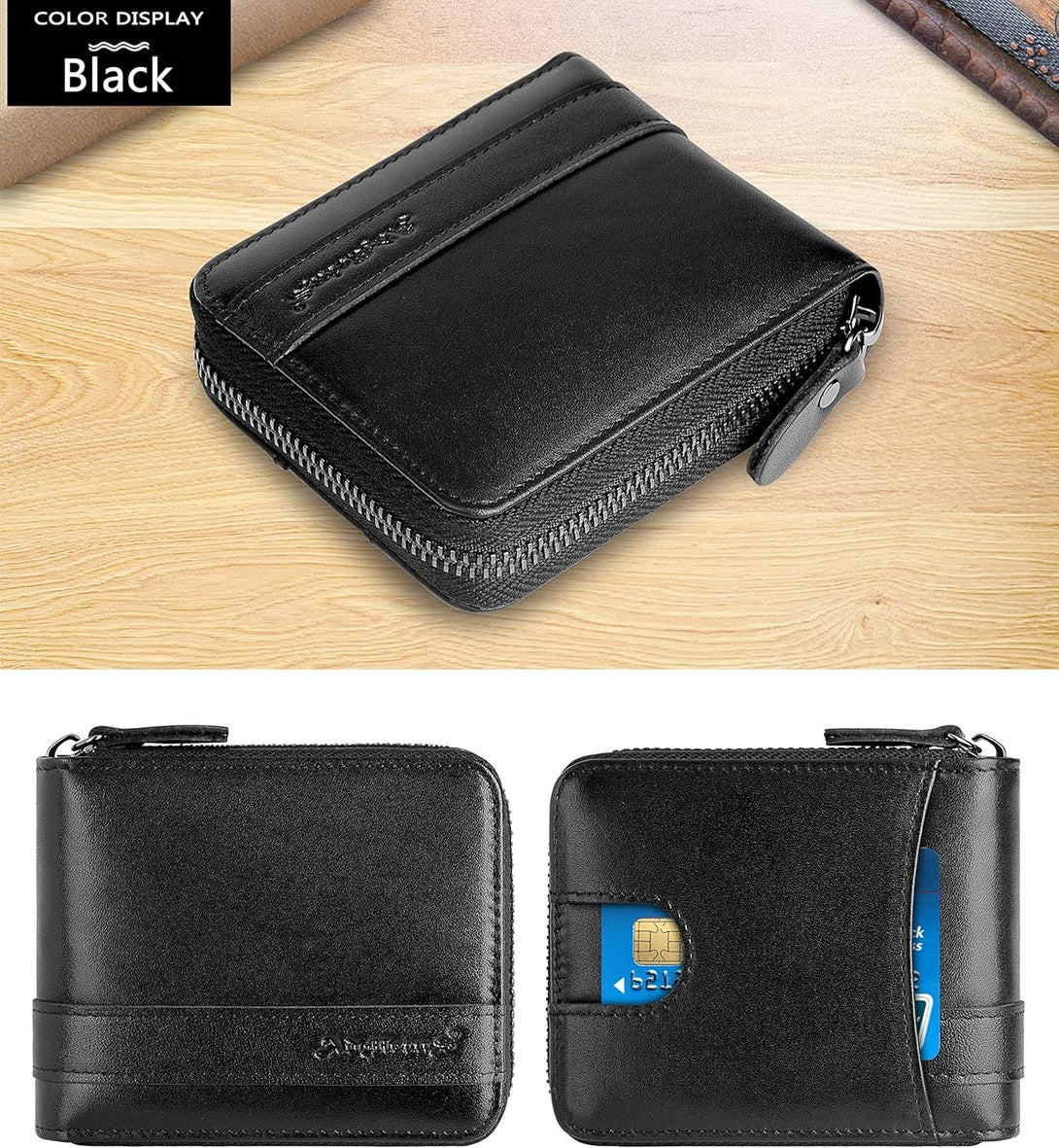 Admetus Men'S Genuine Leather Short Zip-Around Bifold Wallet