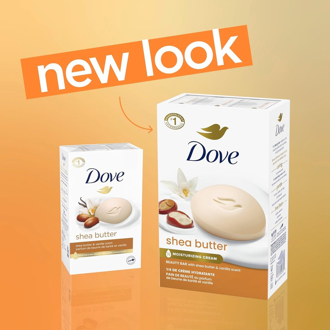 Dove Beauty Bar Soap Shea Butter, 6 Bars for Nourished, Radiant Skin, Enriches Skin 3.75 Oz