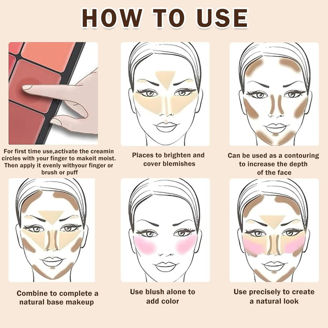 12 Colors Cream Blush Palette Cream Concealer Foundation Palette,Natural Matte Face Makeup Palette with Brush