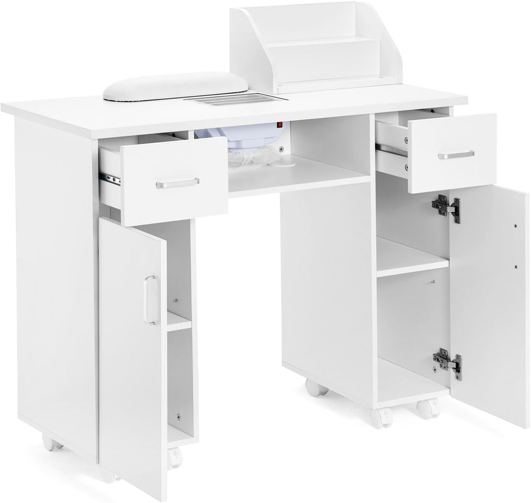 Artist Hand Manicure Table, Nail Table, Storage Rack,Nail Station, Wooden Drawers, Nail Desk, Beauty Workstation, Wrist Cushion, Nail Table, Lockable Wheels