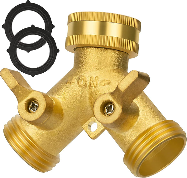 AUTOMAN Hose Splitter 2 Way, Garden Hose Splitter, 100% Rustproof Brass Water Hose Splitter with Adjustable Flow Valves, Seamless Design & 2 Extra Rubber Washers - 3/4" Y Connector Hose Adapter.