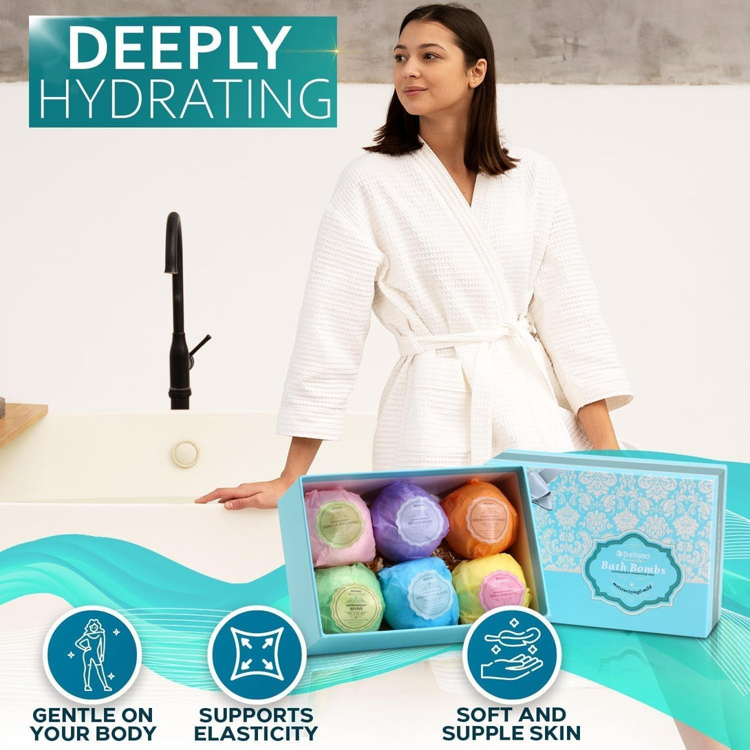 Bath Bombs Gift Set - 6 XXL Bubble Bath Fizzies (4.1 Oz Each) with Natural Dead Sea Salt Cocoa and Shea Essential Oils - Best Gift Idea for Birthday, Mom, Woman, Girl, Him, Kids