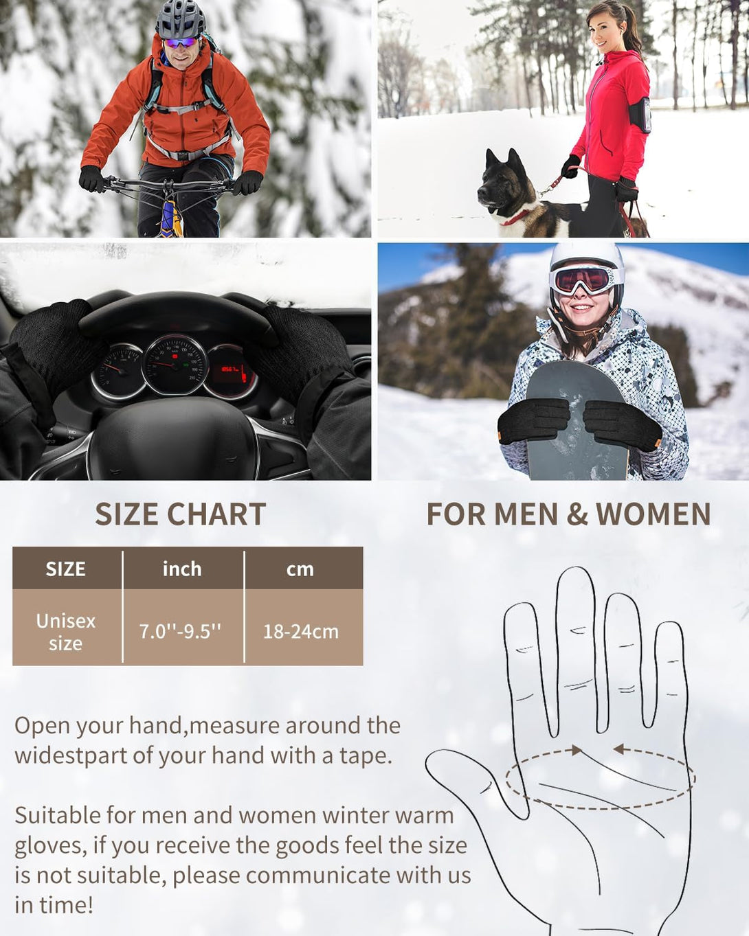 Thermal Winter Gloves-Fleece Lining Touch Screen Knit Stretchy Warm Gloves for Running Cycling Riding- Men Women