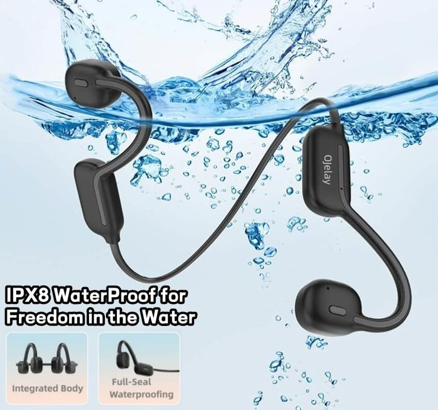 Ojelay Bone Conduction Wireless Headphones, IPX8 Waterproof Sport Earphone, Internal 32G Memory Wireless Music Player, Open-Ear Bluetooth 5.3 Water Resistant Headphone, for Swimming, Running