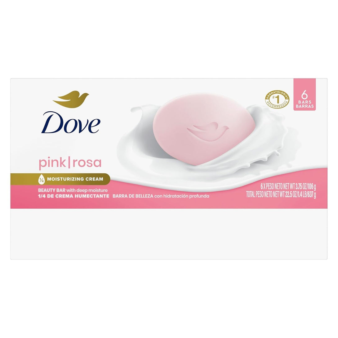 Dove Beauty Bar Gentle Skin Cleanser Pink 6 Bars Moisturizing for Gentle Soft Skin Care More Moisturizing than Bar Soap 3.75 Oz