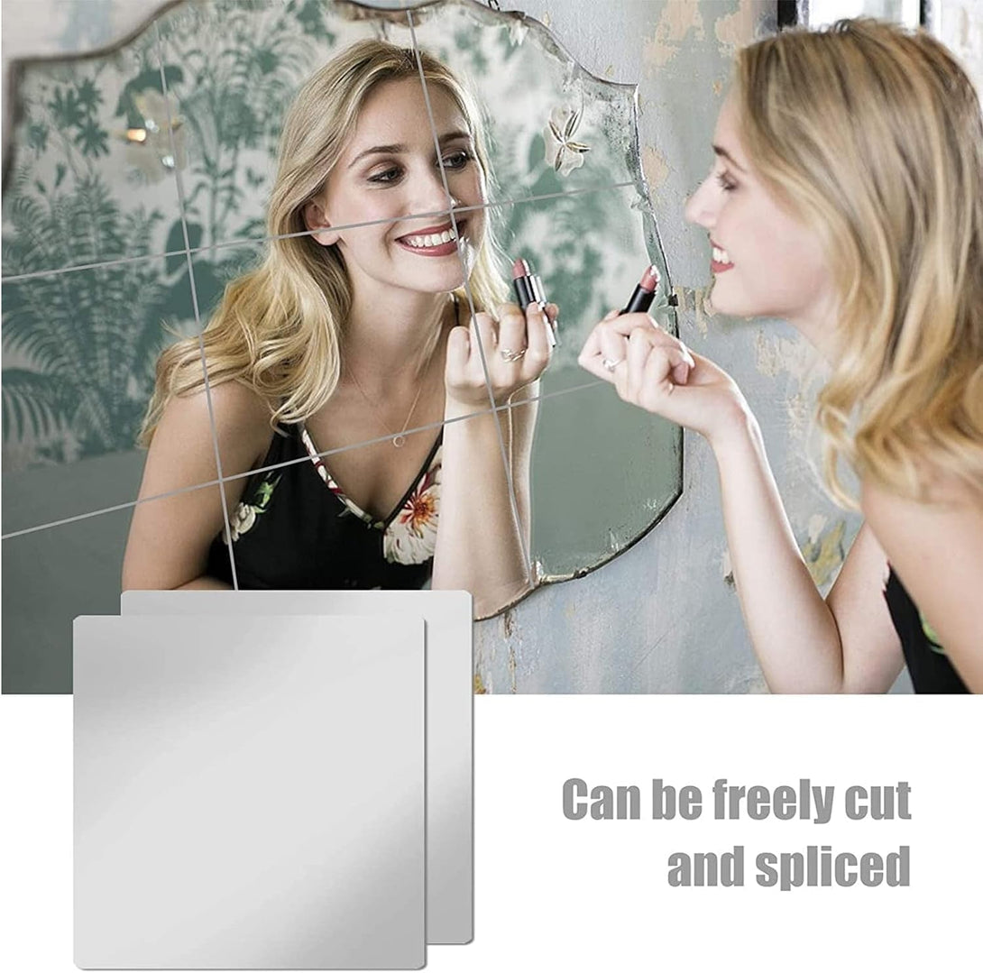16 Pcs Flexible Mirror Reflective Stickers，Non Glass Safety Reflective Mirror, 12 X 12 in Self Adhesive Square Cuttable Acrylic Film Mirror for DIY Craft Home Wall Decoration