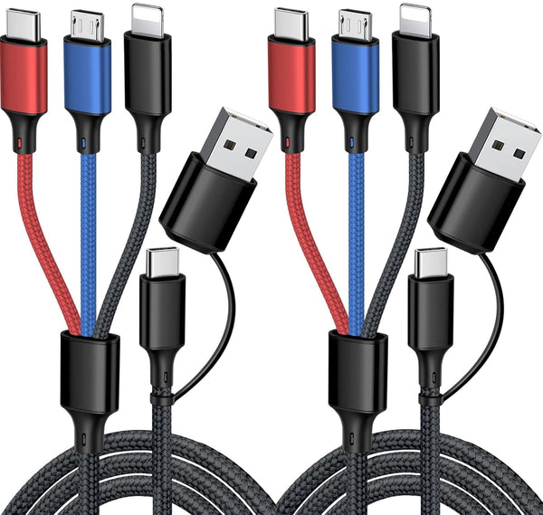 Puxnoin Multi Charging Cable 5 in 1, 2Pack 4FT USB C Multi Charger Cable Universal Multiple Charging Cord with USB C/Micro USB Connectors for Most Cell Phone, Tablets (Charging Only)