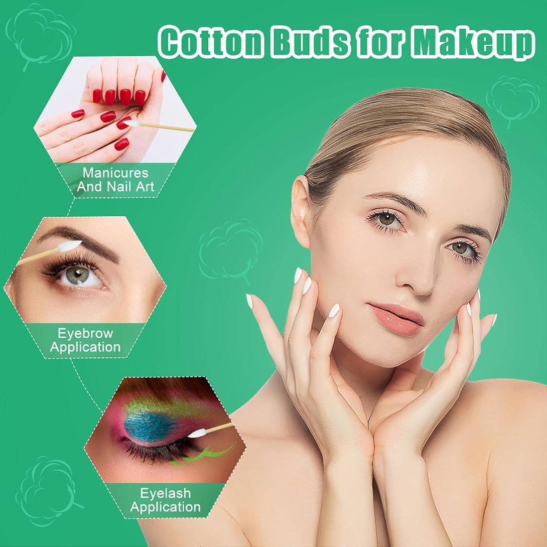 1000 Count Pointed Cotton Swabs - Double Precision Tips with Bamboo Stick for Beauty and Personal Care - for Eyebrow and Eyelash Application, Manicures and Nail Art, Cleaning Ears and Nose