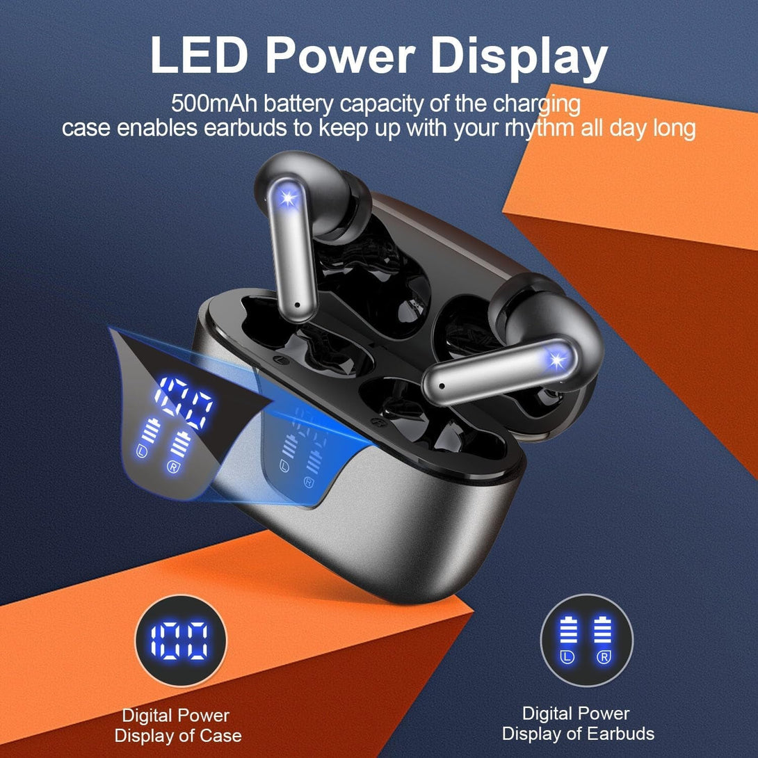 ZIUTY Wireless Earbuds, 2025 Bluetooth Headphones, 50Hrs Stereo Deep Bass Ear Buds with Power Display Charging Case, Buit in Mic, IPX5 Waterproof Headset for Iphone Andriod Phones