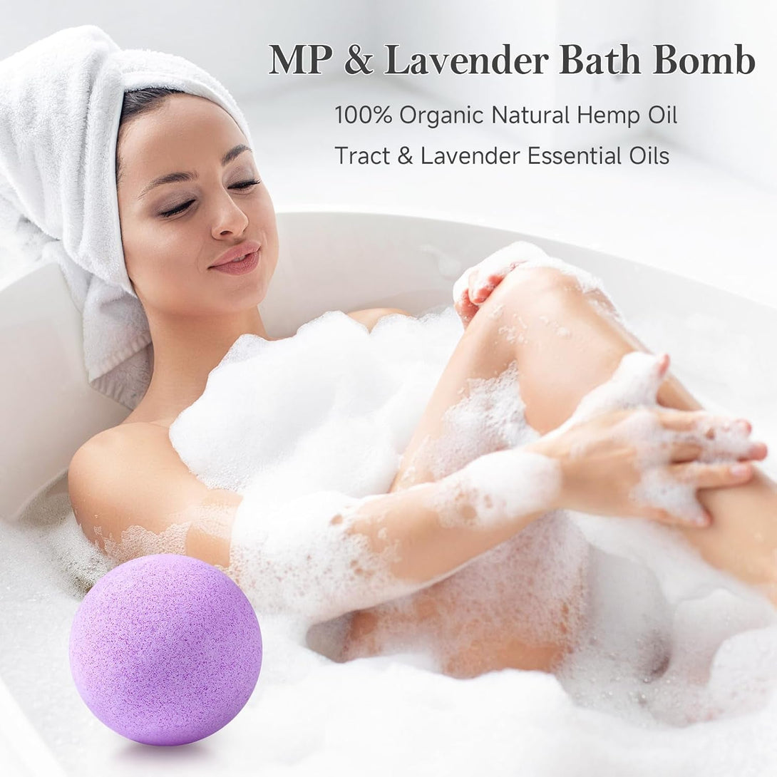 Natural Hemp Oil Extract and Lavender Essential Oils Bath Bombs Salt Balls,4 Pack Gift Set,Moisturizing Dry Skin,Fizzy Spa,Relaxation,Self Care,Relaxing,Bubble Bath Bomb Gifts Idea for Men Women