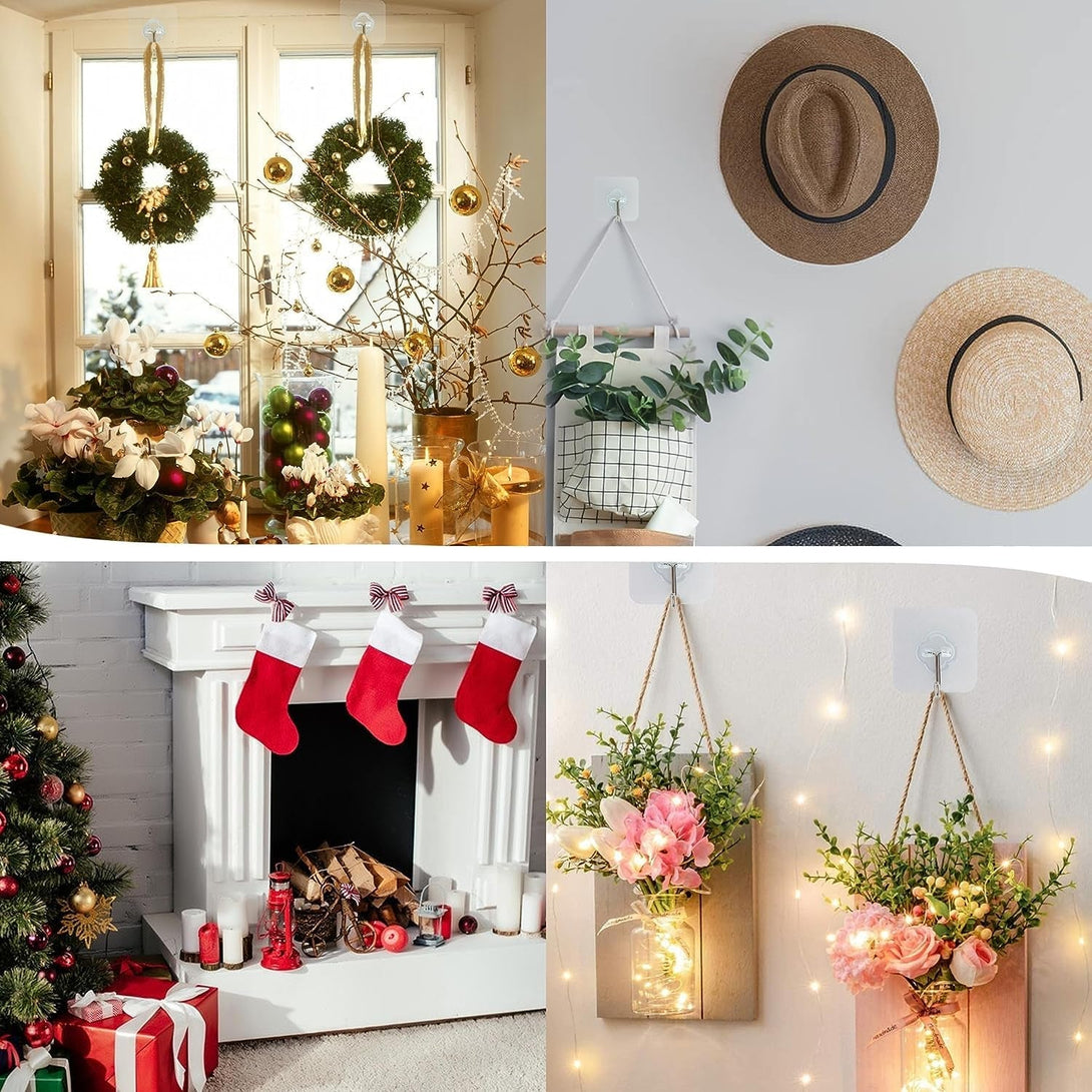 Adhesive Hooks, 32 Pack 33Lb(Max) Sticky Hooks, Transparent Reusable Removable Adhesive Hooks for Hanging, Wall Hooks for Hanging Can Be Use for Kitchen Bathroom Shower Outdoor Home Improvement