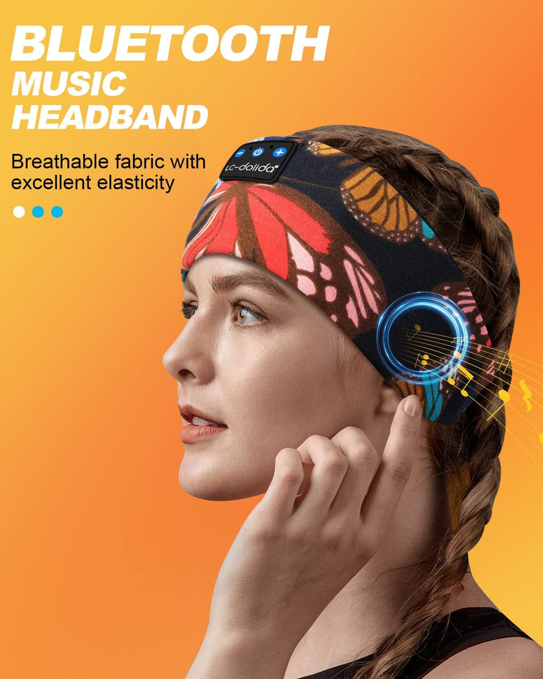 Lc-Dolida Sleep Headphones Headband Bluetooth 5.4, Sports Headband Earphones Wireless with Speaker Microphone USB C for Sleeping Gift Workout Jogging Yoga Insomnia Travel Meditation, Butterfly
