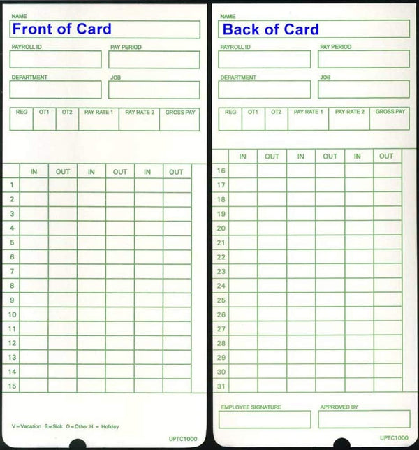 50 Uptc1000-1 Compatible Time Cards for Non-Calculating Upunch HN3000 Autoalign Time Clock (Fits HN1000, HN1500, HN3000, HN3500, HN3540, UB1000)