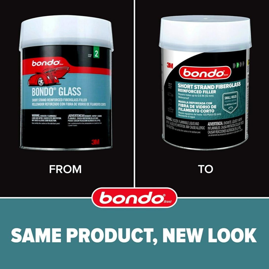 3M Bondo Short Strand Fiberglass Reinforced Filler 21 Oz (595.34 G) with Bondo Cream Hardener 0.5 Oz (14G), Repair Holes up to 0.5 IN, Waterproof (SS-PT-ES)