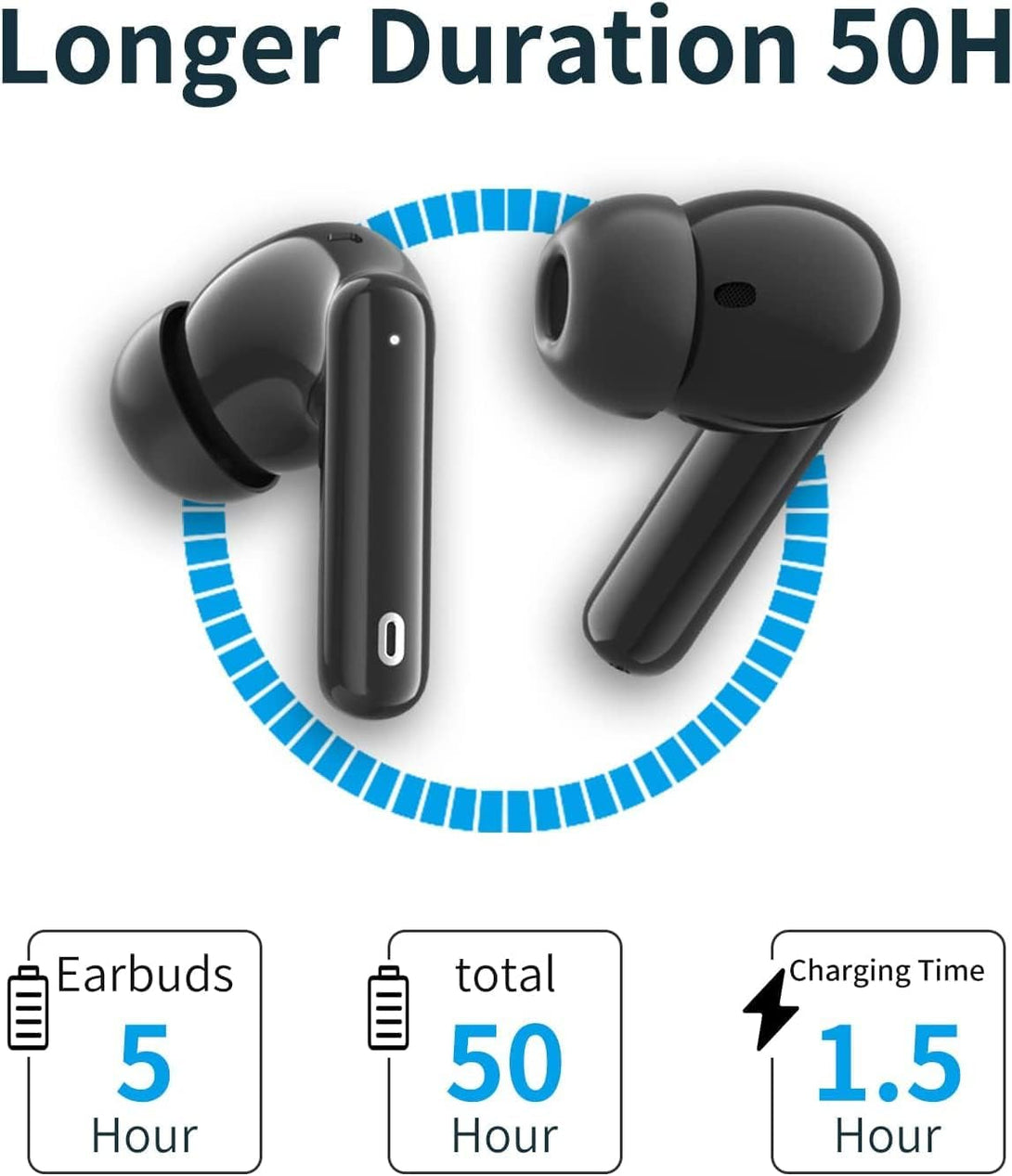 A40 Pro Wireless Earbuds, 50Hrs Playtime Bluetooth Earbuds Built in Noise Cancellation Mic with Charging Case, Headphones Stereo Sound, IPX7 Waterproof Ear Buds for Iphone and Android