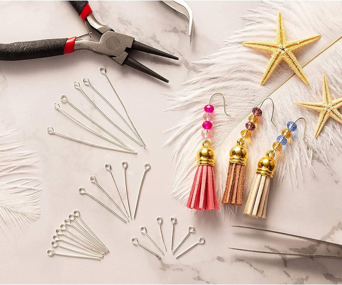 1200 Pieces Eye Pins for Jewelry Making, Bulk 20-Gauge Hooks for DIY Earrings, 8 Assorted Lengths (Silver)