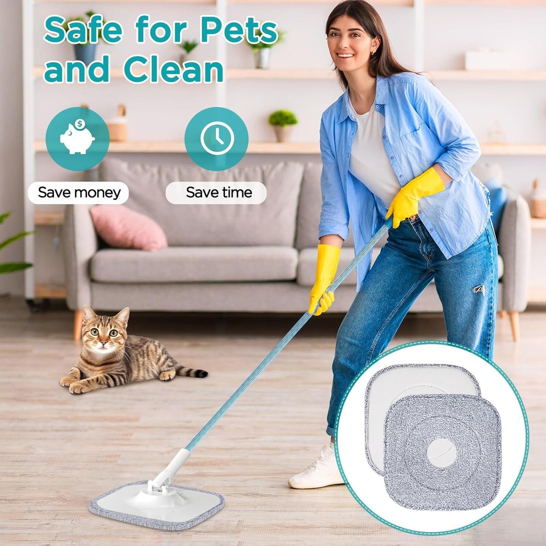 6 Pack Square Microfiber Mop Pads Replacement Compatible for True & Tidy SPIN-800 Trueclean Mop M16 Spin Mop,9 Inch Mop Pad Fits Most Square Spin Mop