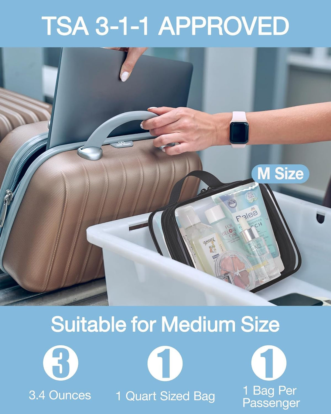 BAGSMART TSA Approved Clear Toiletry Bag, 2 Packs Quart Size Water Resistant Makeup Cosmetic Bags for Women, 2 Sizes Airport Airline Travel Essential Carry on Organizer with Handle Large Opening