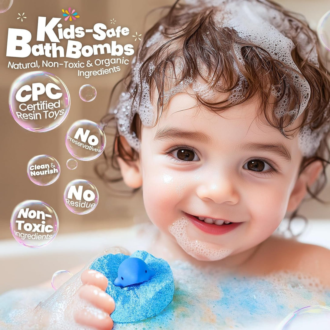 Bath Bombs for Kids with Surprise inside – 28 Fun Fizzy Bath Bombs with Land & Sea Animal Toys, Kid-Friendly & Non-Toxic, Handmade Birthday Party Favors & Summer Gifts for Girls and Boys