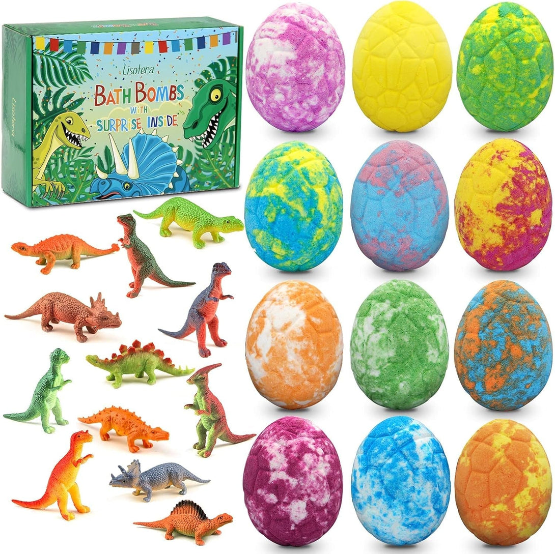 Easter Bath Bombs for Kids with Surprise Toys inside - Perfect Basket Stuffers, 12Pcs Dino Egg Bath Bombs Gift Set, Gentle and Kids Safe Bubble Bath for Birthday Girls Boys