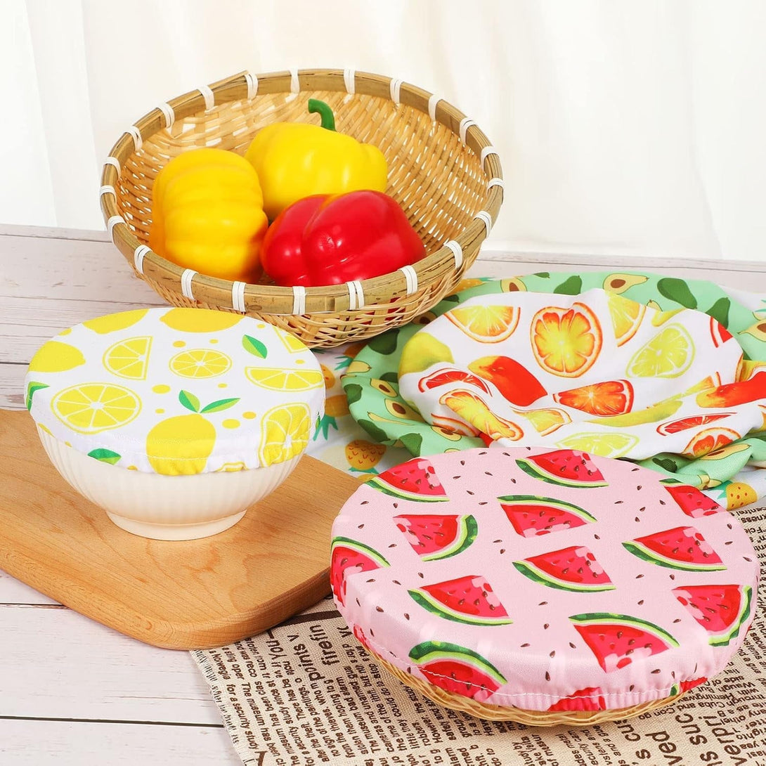 20 Pieces Summer Style Bowl Covers Reusable Fabric Stretch Cloth Covers Storage Elastic Dish Container Lids for Bowls Fruit Food Kitchen, Multiple Size