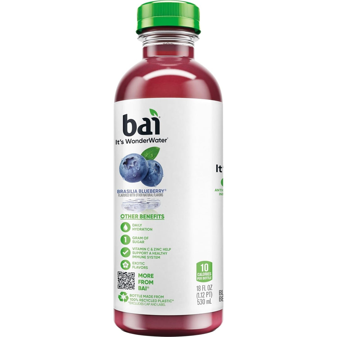 Bai Antioxidant Infused Water Beverage, Brasilia Blueberry, with Vitamin C and No Artificial Sweeteners, 18 Fluid Ounce Bottle, 12 Pack