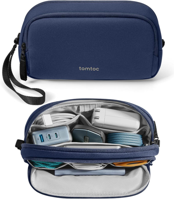 Tomtoc Electronic Organizer Travel Case, Water Resistant Dual Compartment Tech Pouch Cable Organization Storage Bag for Charger, Cord, Phone, Hard Drive, Power Bank, Accessories Travel Essentials