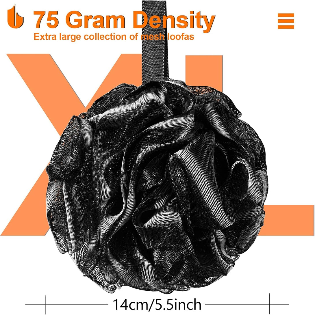 Urbanstrive Shower Bath Sponge XL 75G Soft Shower Loofahs Balls for Body Wash Men Women Bathroom Accessories, 1 Pack, Black