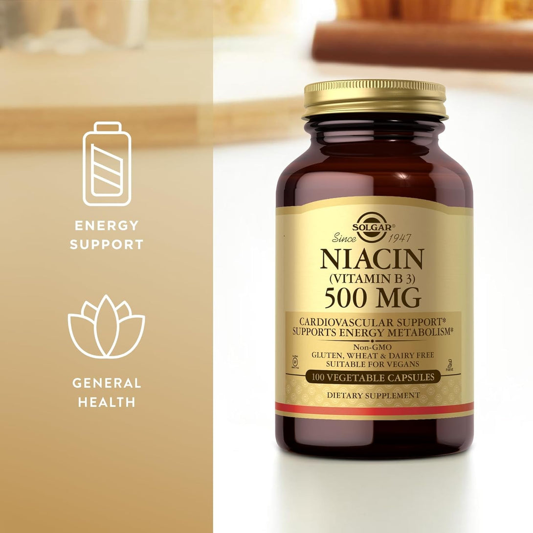 Solgar Niacin (Vitamin B3) 500 Mg - 100 Vegetable Capsules - Supports Energy Metabolism - Non-Gmo, Vegan, Gluten Free, Dairy Free, Kosher - 100 Servings