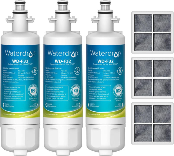 Waterdrop ADQ36006101 Replacement for LG® LT700P® Refrigerator Water Filter, Kenmore® 9690, 469690, ADQ36006102, LFXS30766S, RFC1200A, FML-3 and LT120F® Fresh Air Filter, 3 Combo
