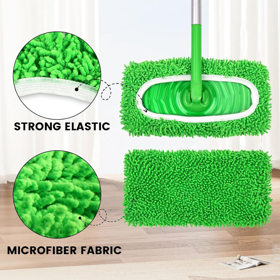 6Pcs Reusable Microfiber Mop Pads Compatible with Swiffer Sweeper Mop, Replacement Wet Mopping Pad Refills & Washable Dry Sweeping Cloths for Surface/Hardwood Floor Cleaning