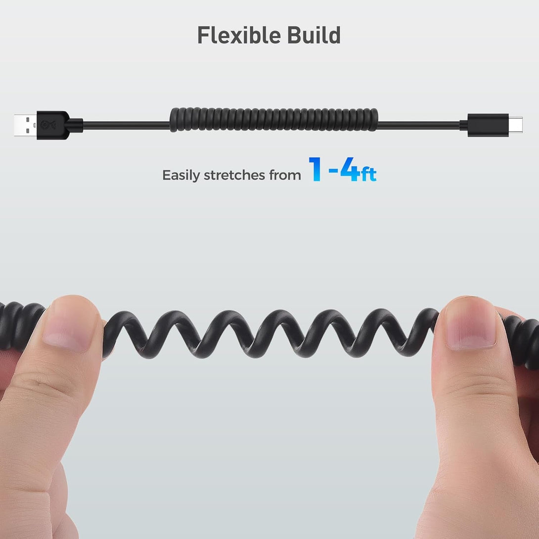 Cable Matters 2-Pack USB to USB C Coiled Cable with 3A/15W Fast Charging 1-4Ft, Support Apple Carplay, Android Auto, Coiled USB-A to USB-C Cable, for Iphone 16/15 Pro Max Plus, Galaxy S23, Ipad