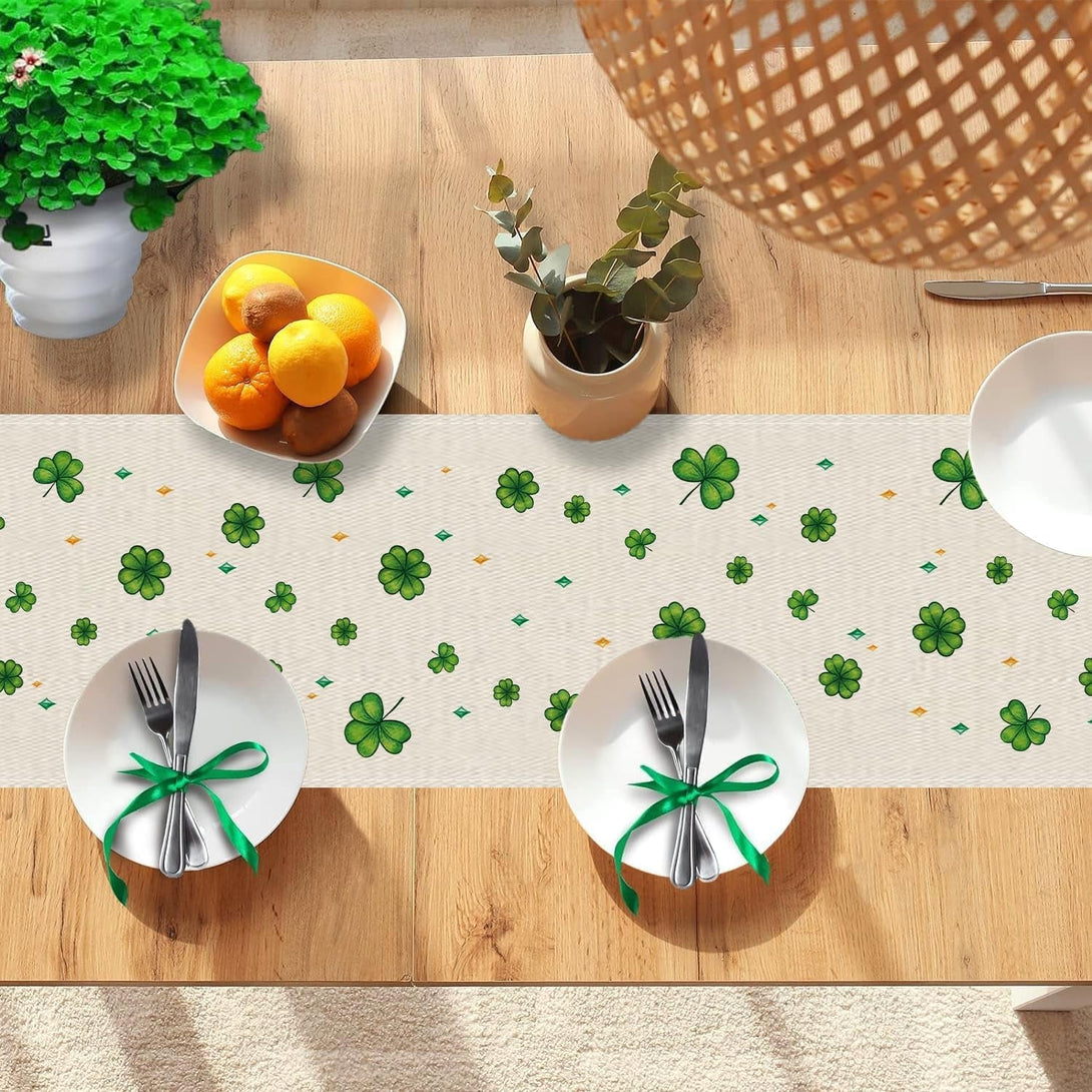 GPGHE St Patricks Day Table Runner Basset Hound Dog Shamrock Table Runners Seasonal Holiday Party Kitchen Dining Table Decorations Indoor Outdoor Home Decor 13X72 Inch
