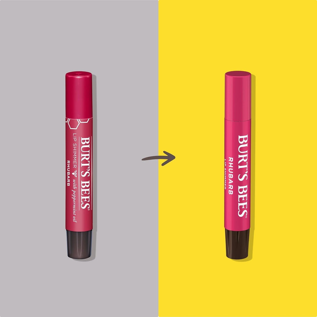 Burt'S Bees Shimmer Lip Tint Set, Tinted Lip Balm Stick, Moisturizing for All Day Hydration with Natural Origin Glowy Pigmented Finish & Buildable Color, Rhubarb (4-Pack)