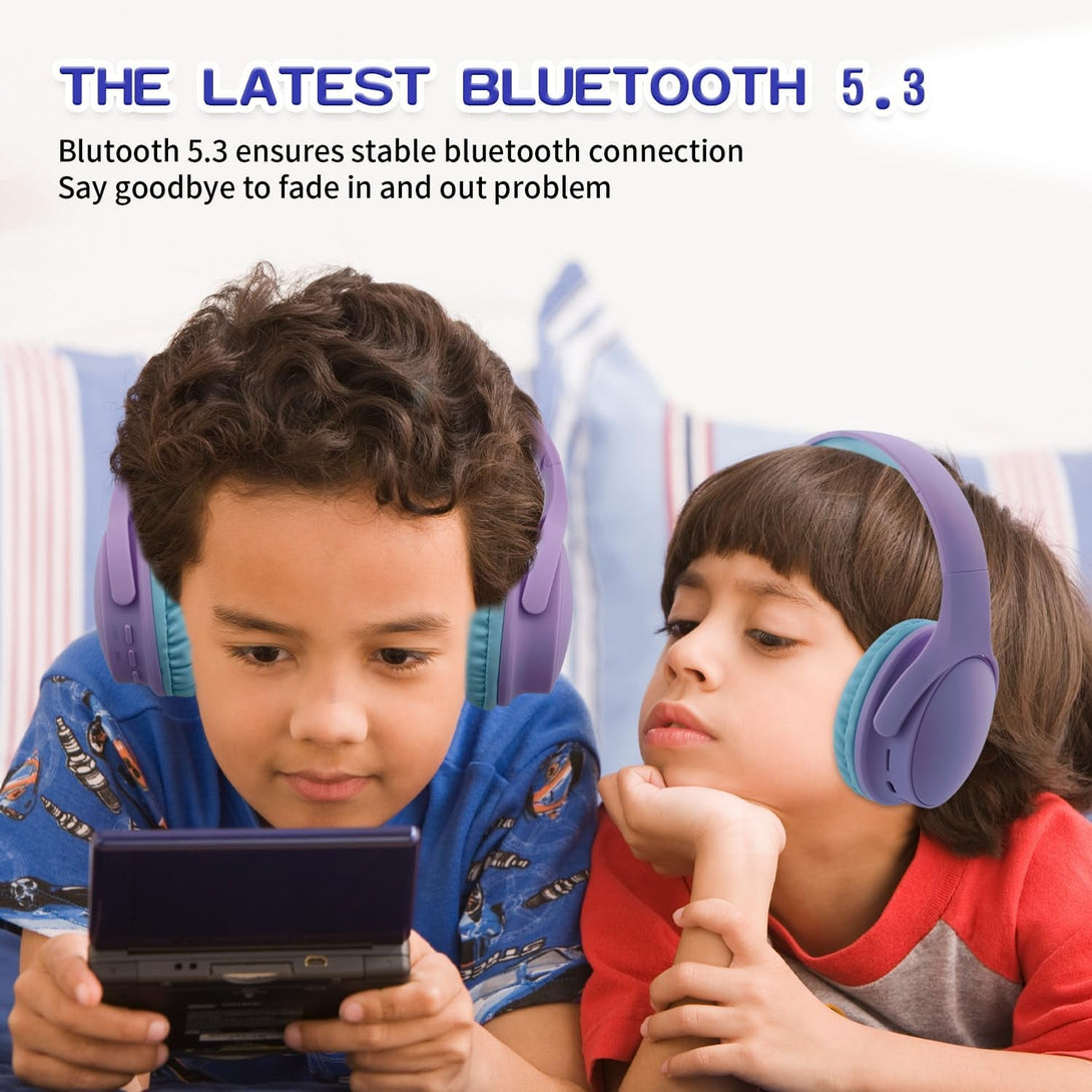 Kids Wireless Headphones, Bluetooth Headphones for Teen Kids, over Ear Toddler Headphones Foldable with Built-In Mic for Cell Phones TV Tablet School Network Boys Girls (E6 Purple)