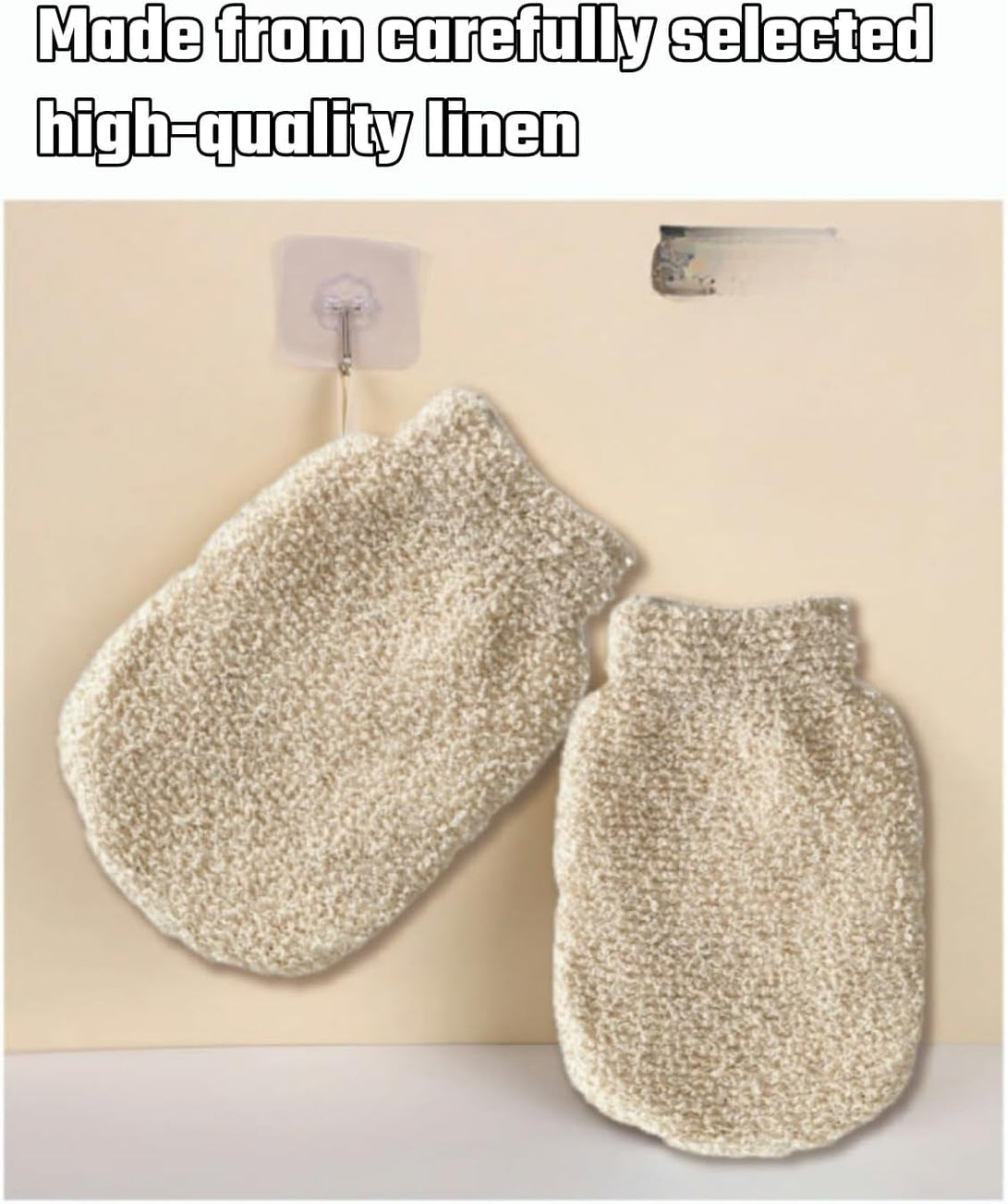 Linen Back Scrubbers+Double Thickened Waterproof Layers Bathing Hat+Linen Exfoliating Shower Bath Gloves,Bath Accessories Set，Reusable,For Body, Face, Shower, Scrub and Exfoliator