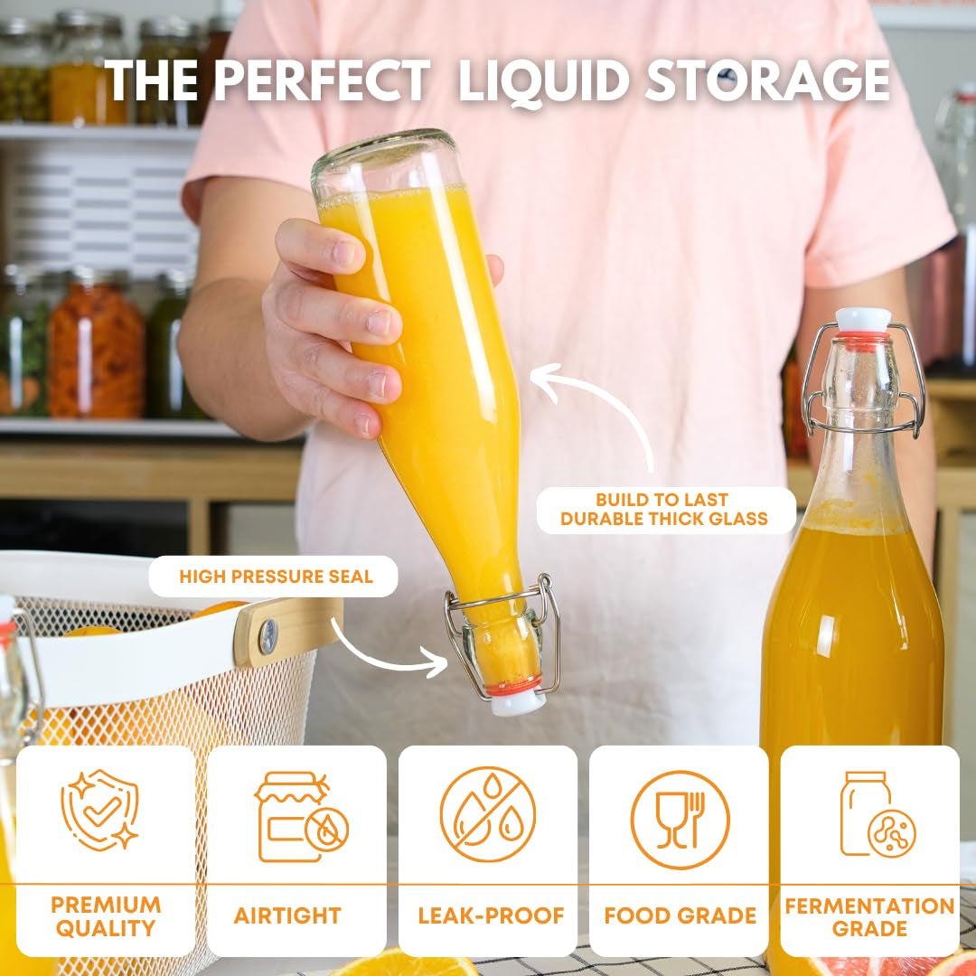 Fastrack Swing Top Glass Bottles - 8.5 Oz Pack of 8 - Amber Flip Top Bottles for Carbonated Drinks, Clear Glass Kombucha, Fermentation, Water - Food Grade & Eco-Friendly
