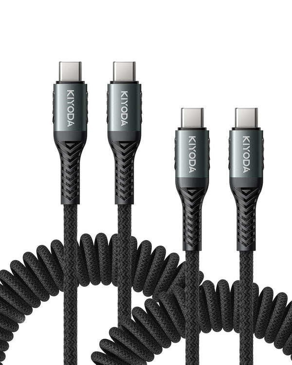 USB C to USB C Cable Coiled 3FT 2Pack, Braided Type C Charger for Car 66W Fast Charging Cord Compatible with Iphone 16 15, Ipad, Samsung Galaxy, Google Pixel, Moto, LG, TCL Phones