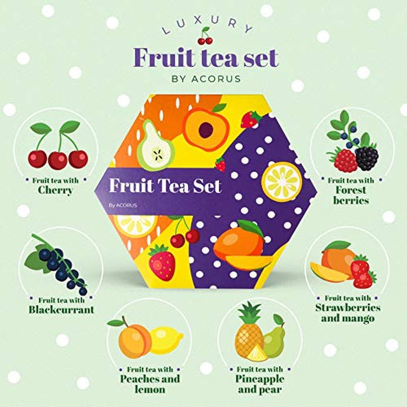 ACORUS Fruit Luxury Tea Set | Gift for Mother'S Day | Assorted Fruit and Herbal Teas Box | Tea Gift Sets | Large Variety Pack | Sampler 6 Flavors | 60 Tea Bags