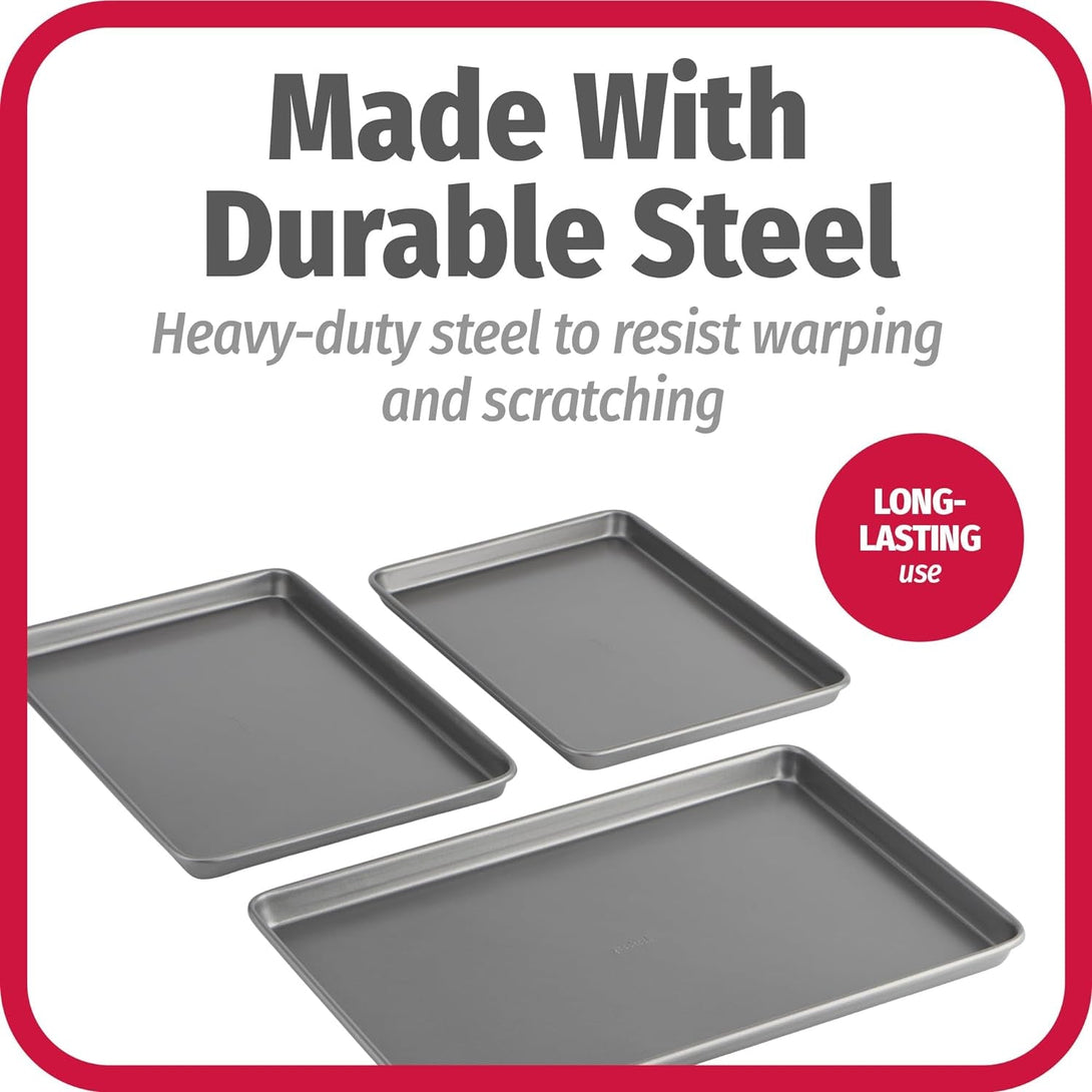 Goodcook Everyday Nonstick Carbon Steel Baking Sheet Set, 3 Pack – Small 13” X 9”, Medium 15” X 10”, Large 17” X 11” – Carbon Steel Cooking Pans, Cookie Sheet Bakeware Set