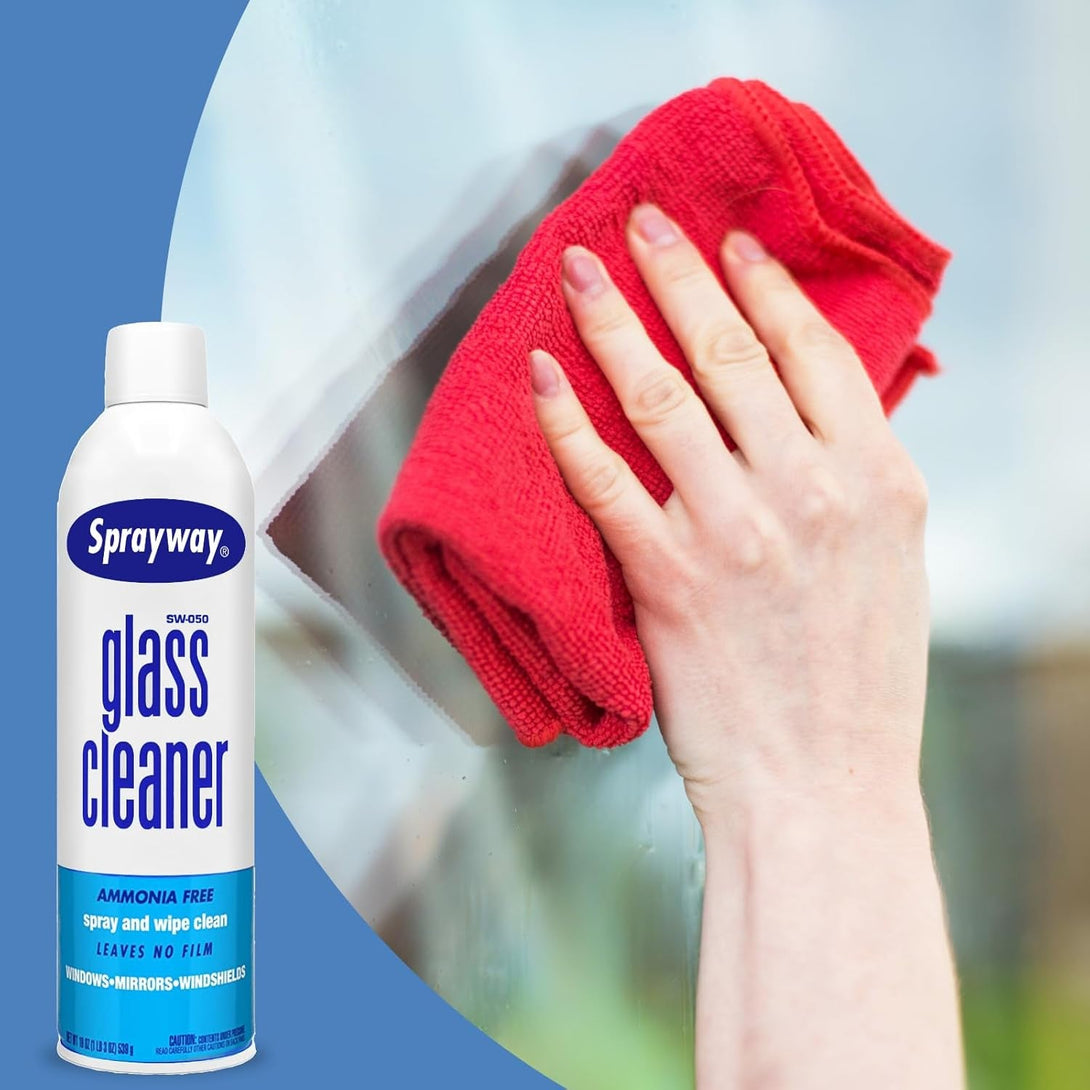 3 Pack Sprayway Glass Cleaner W/Microfiber Cleaning Cloth - Streak-Free Shine, Safe Formula, Multi Surface Glass, Door, Mirror & Window Cleaner Foam - 19 Oz