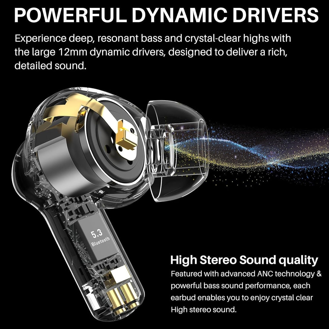 TOZO Hybrid Active Noise Cancelling Wireless Earbuds with 6 Mics AI Clear Call Ear Buds 55H Playtime with LED Display 32 Preset Eqs via APP Bluetooth 5.3 IPX8 Waterproof in Ear Headphones