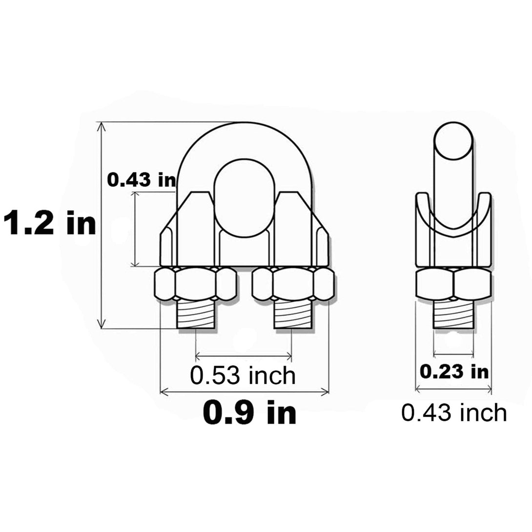 1/4 Inch 6Mm Wire Rope Clamps Clip 304 Stainless Steel Cable Clip Fastener 12 Pcs