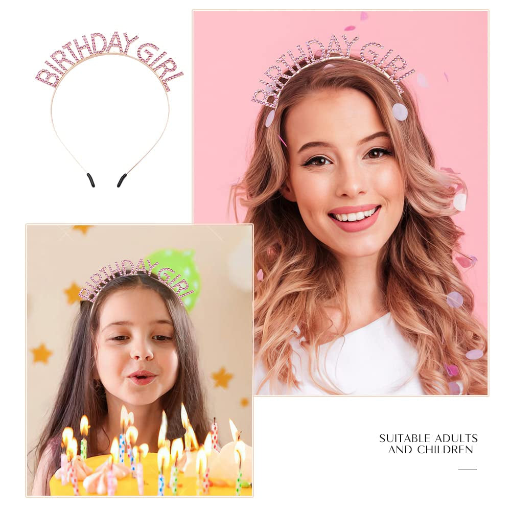 Glitter Birthday Sash, Tiara and Rhinestone Headband Set - Pink Birthday Accessories for Her