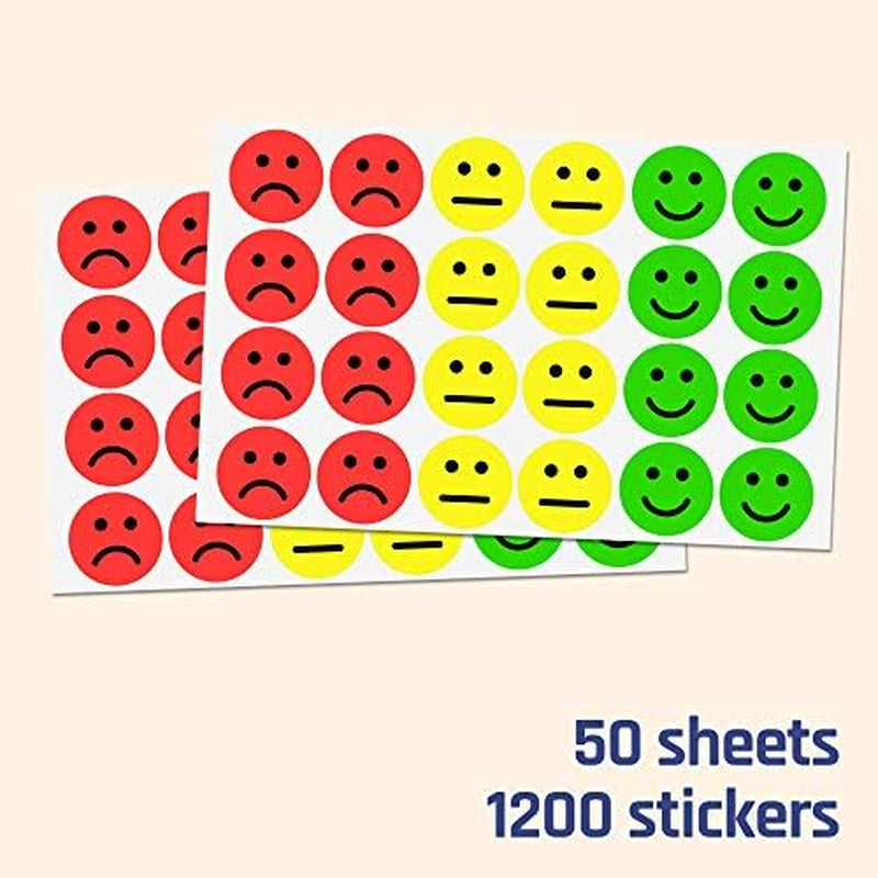 1200 Pieces - 1" Happy/Sad Smile Face Behavior Emotion Stickers, Red/Yellow/Green