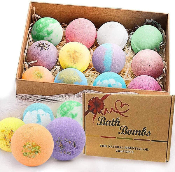 Bath Bombs Gift Set 2.8 OZ*12 PCS Organic Natural Essential Oils, Relax and Moisturize Skin, BOENFU Luxury Spa Bomb Gifts for Girl, Mom, Kids, Wife, Birthday,Valentine'S Day, Anniversary