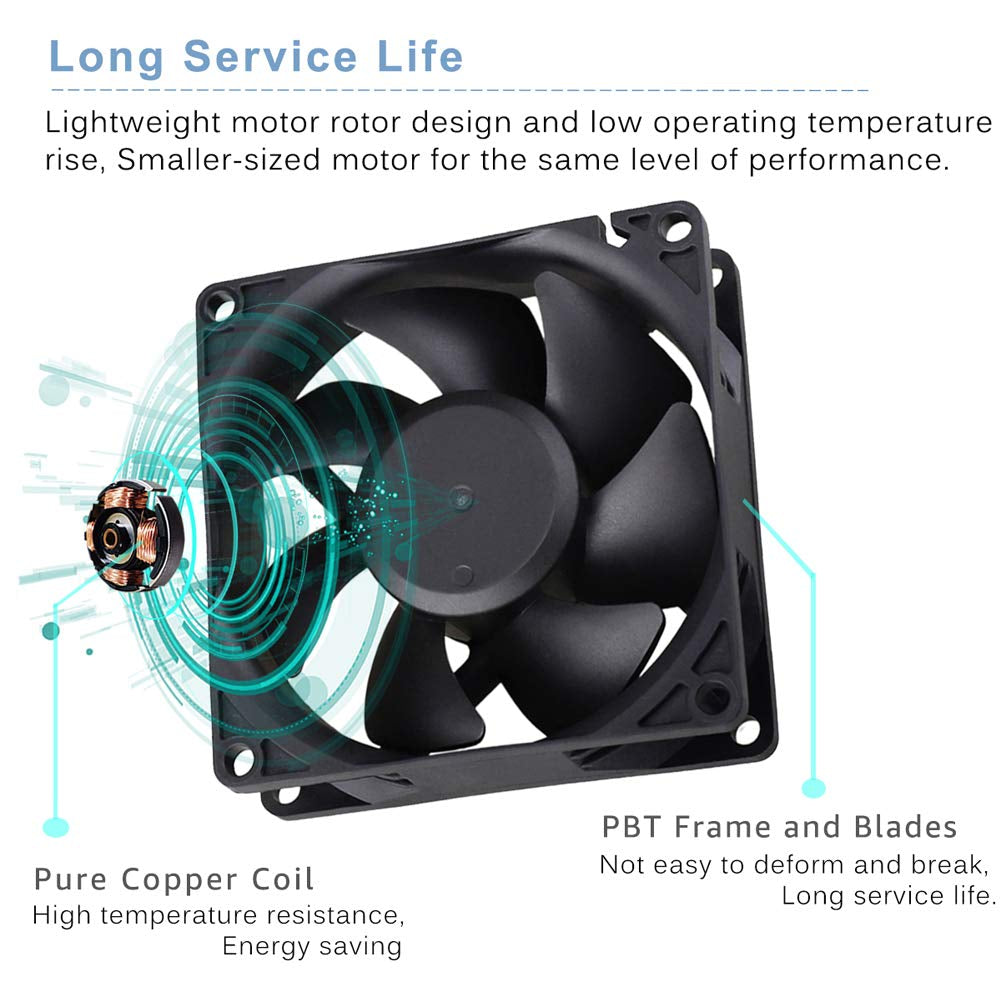 GDSTIME EC AXIAL 8025, Muffin Fan 110V 115V 120V 220V 240V AC 80Mm X 25Mm Small Brushless Cooling Fan with Switch Power Cord for DIY Ventilation Exhaust Projects