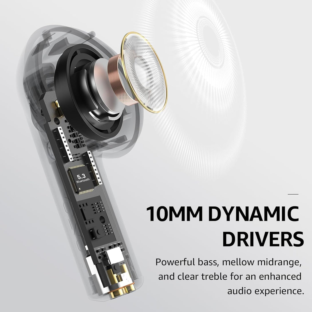 TOZO E2 Wireless Earbuds 10Mm Drivers with Powerful Bass, App Customize 32 Eqs, with 2 Mics AI Call Noise Cancellation, 30H Playtime, Bluetooth 5.3 Ear Buds, Comfort Fit In-Ear Headphones