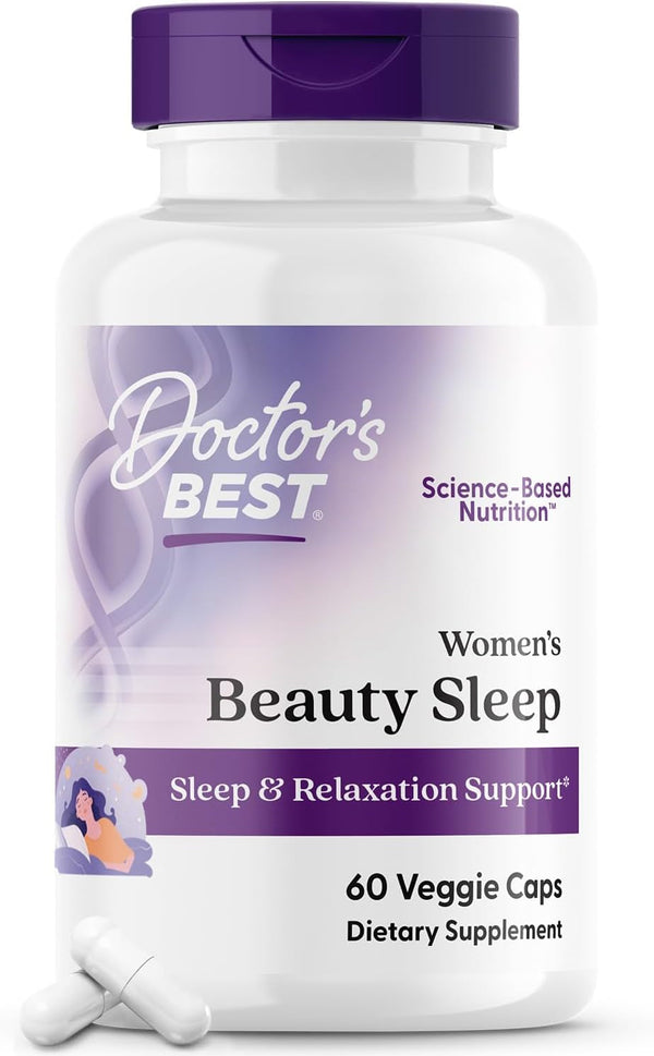 Doctor'S Best Womens Beauty Sleep with Magnesium, Theanine, Melatonin, Sleep & Relaxation Support, Non-Gmo, Gluten Free, Soy Free, Vegan 60 Veggie Caps
